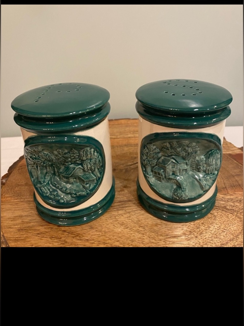 Vintage 1979 Hershey Mold Green & Cream Salt & Pepper Shakers Country Farmhouse